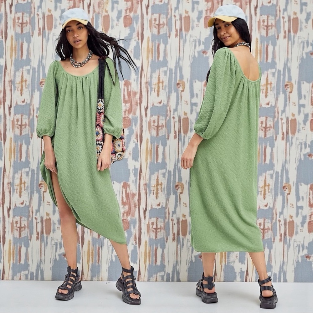 Free People Women’s Boho Beach Jojo Sweater Midi Dress In Green Size Small
